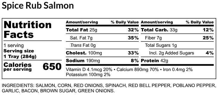 Nutritional Facts - Spice Rub Salmon 6oz